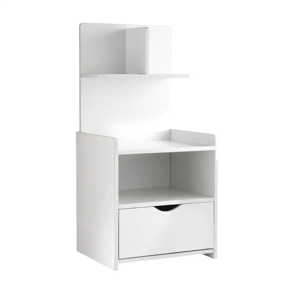Artiss Bedside Table 1 Drawer with Shelves - EVERMORE White - Furniture > Bedroom