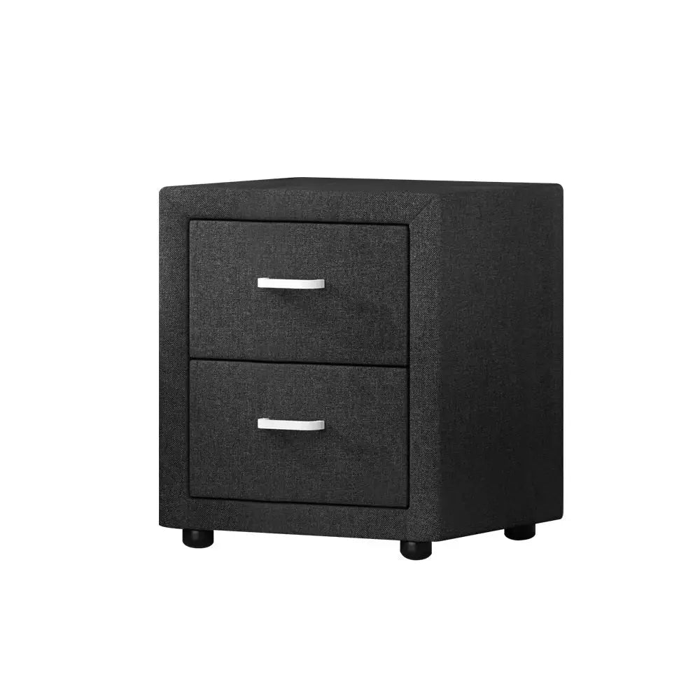 Artiss Bedside Table 2 Drawers Fabric - CADEN Charcoal - Furniture > Bedroom