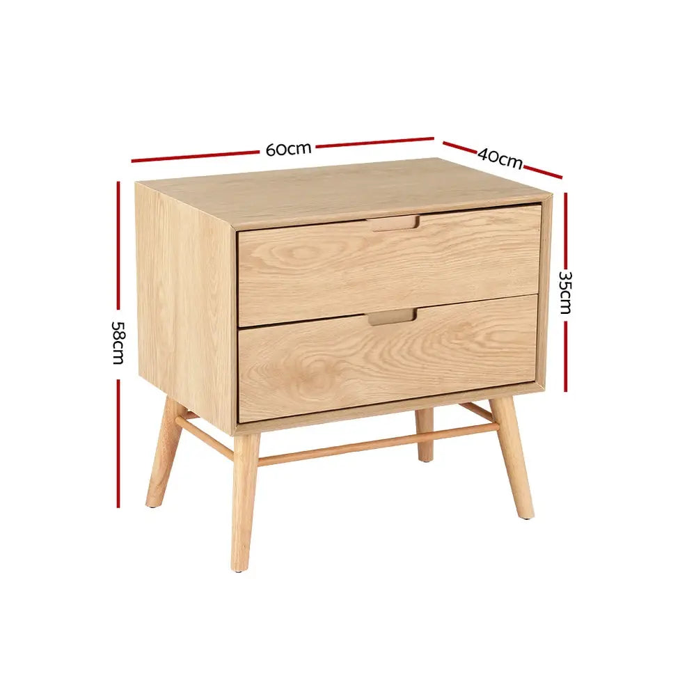 Artiss Bedside Table Drawers Side End Table Storage Cabinet Nightstand Oak GINO - Furniture > Bedroom
