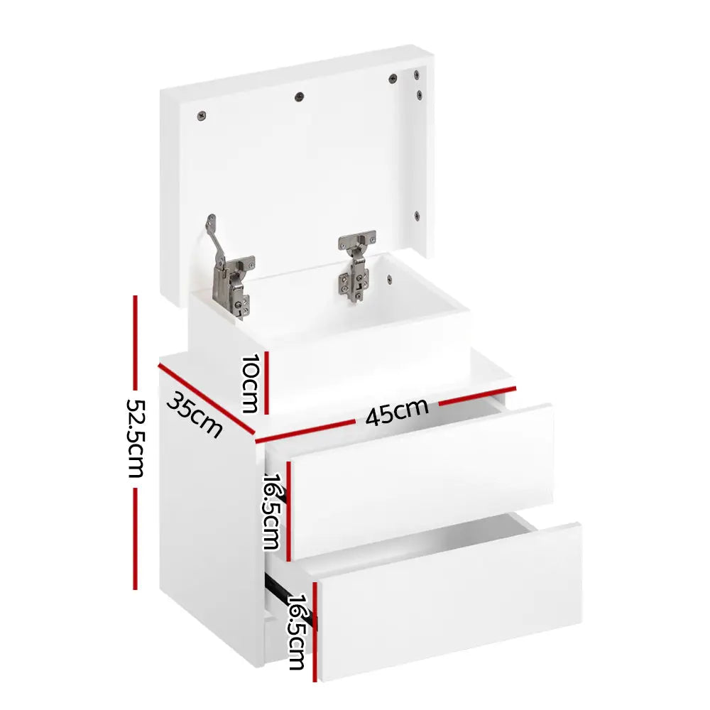 Artiss Bedside Table LED 2 Drawers Lift-up Storage - COLEY White - Furniture > Bedroom