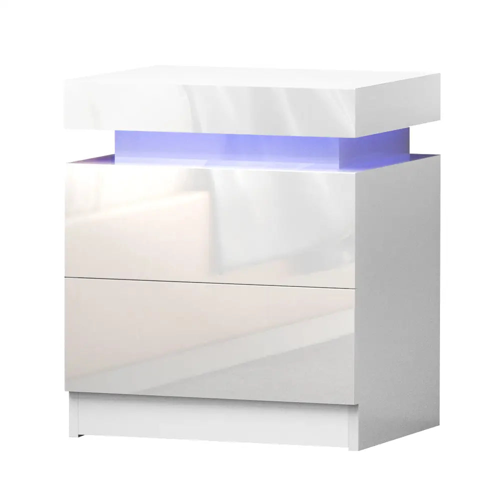 Artiss Bedside Table LED 2 Drawers Lift-up Storage - COLEY White - Furniture > Bedroom