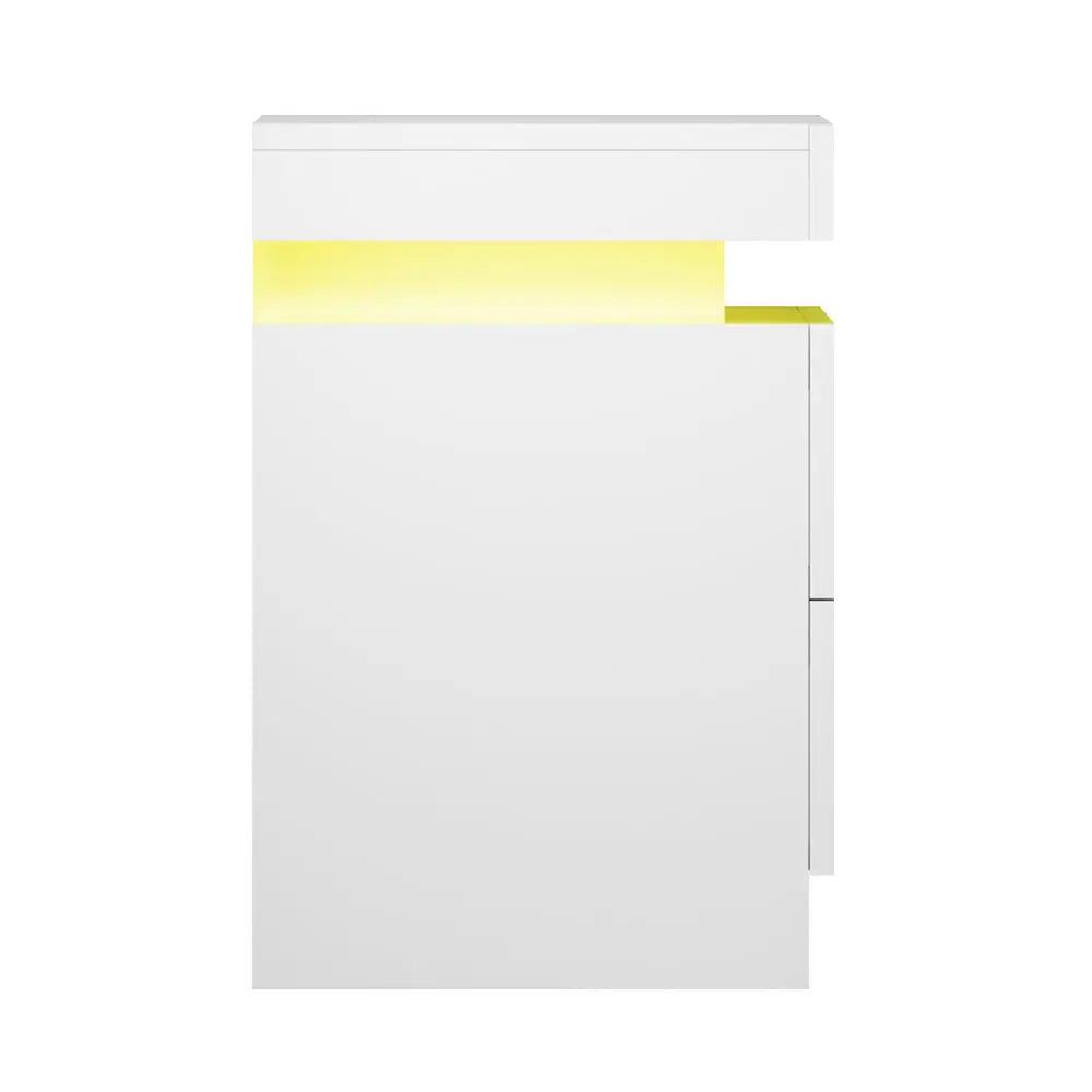 Artiss Bedside Table LED 2 Drawers Lift-up Storage - COLEY White - Furniture > Bedroom