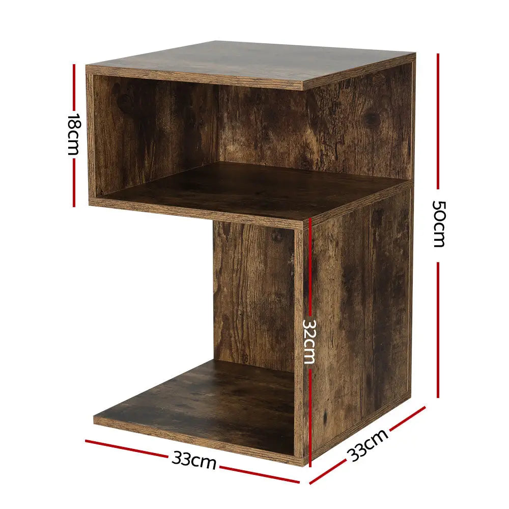Artiss Bedside Table Shelves Side End Table Storage Nightstand Rust Oak UMENI - Furniture > Living Room