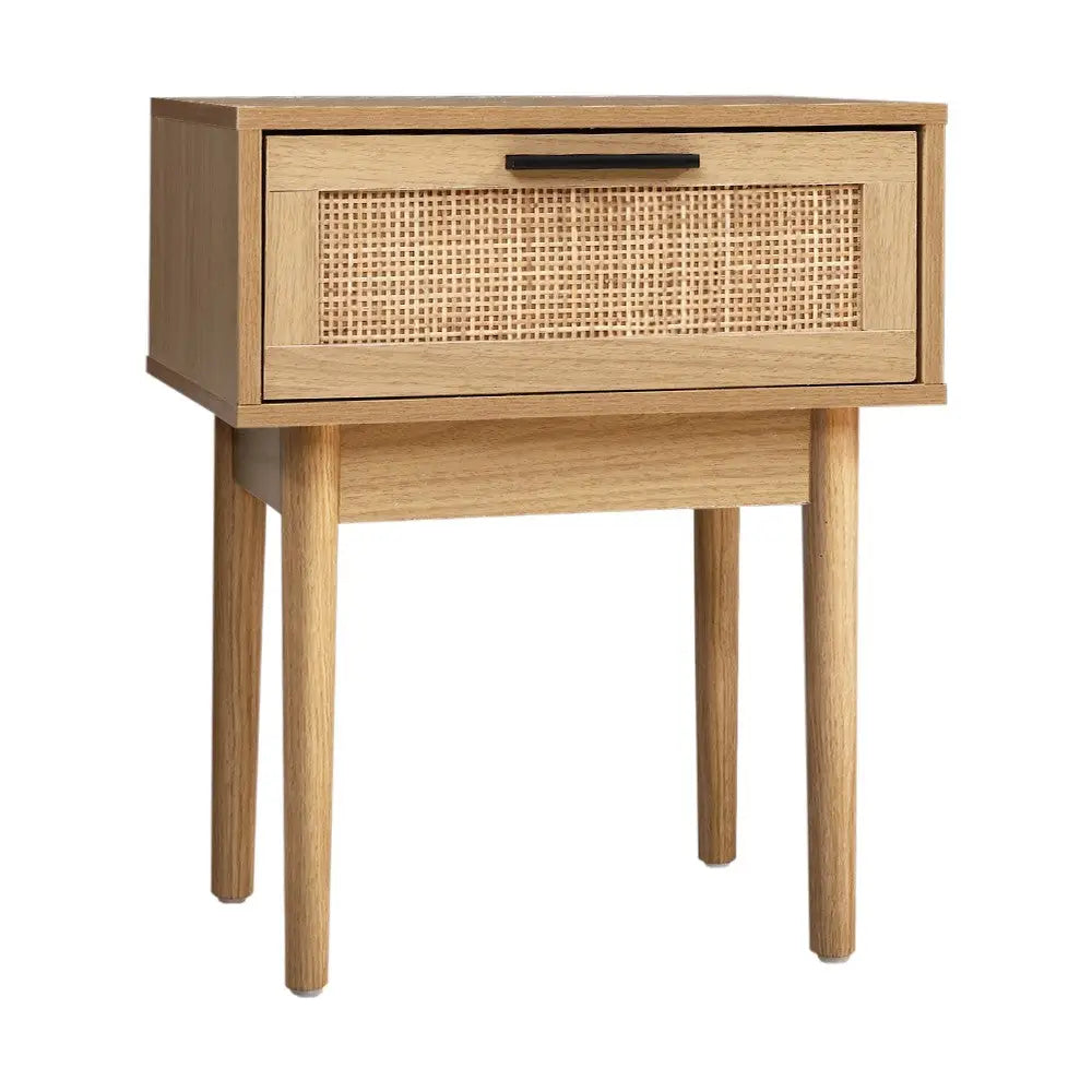 Artiss Bedside Tables Table 1 Drawer Storage Cabinet Rattan Wood Nightstand - Furniture > Bedroom
