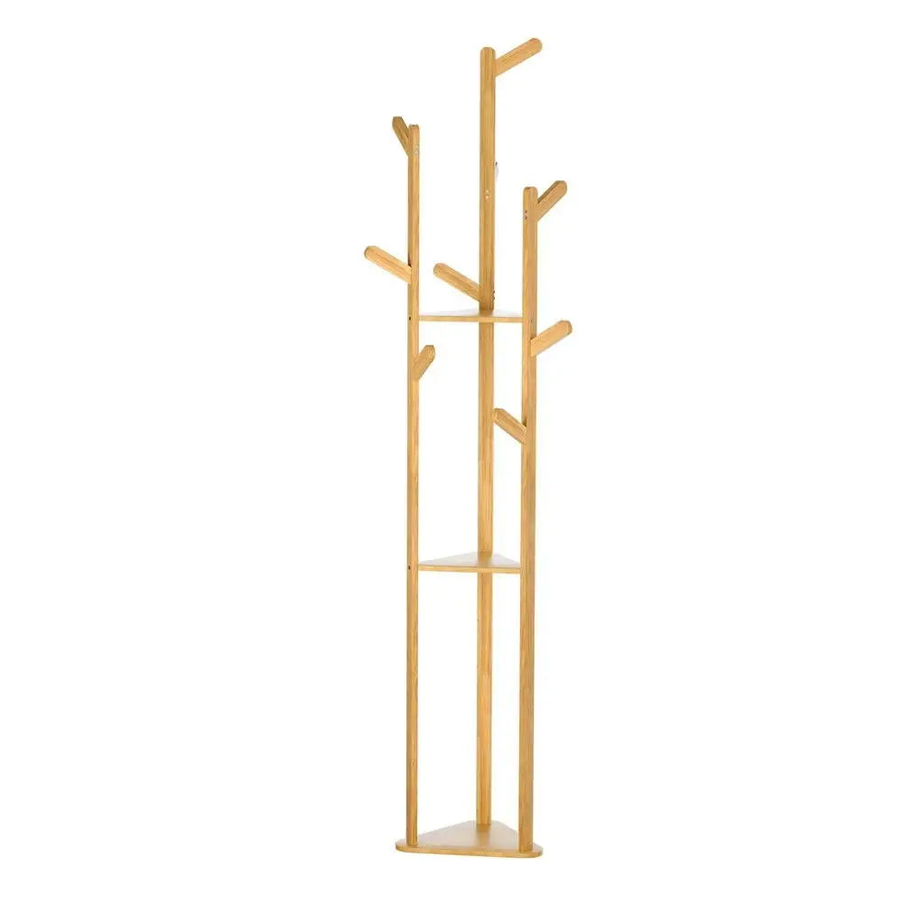 Artiss Clothes Rack Coat Stand 165cm 9 Hooks Tree Shelf Bamboo - Furniture > Bedroom