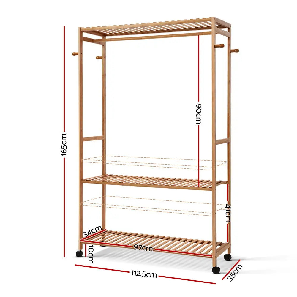 Artiss Clothes Rack Coat Stand 165x112cm Hanger Wheels - Furniture > Bedroom