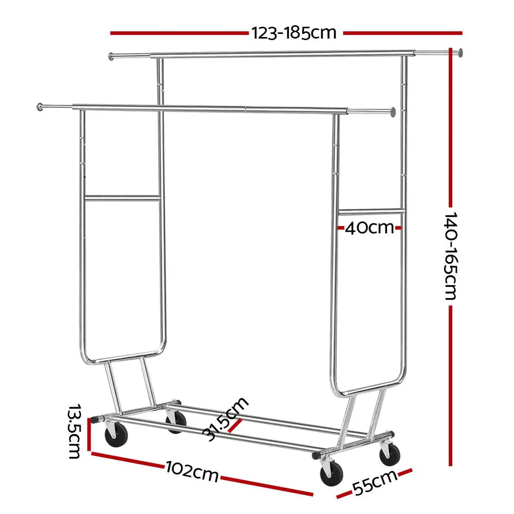 Artiss Clothes Rack Double Rail Coat Stand Adjustable Hanger - Furniture > Bedroom