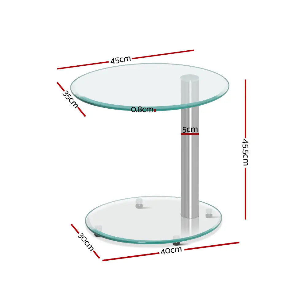 Artiss Coffee Table Round Tempered Glass Side End Beside Tables Cafe 45cm - Furniture > Dining