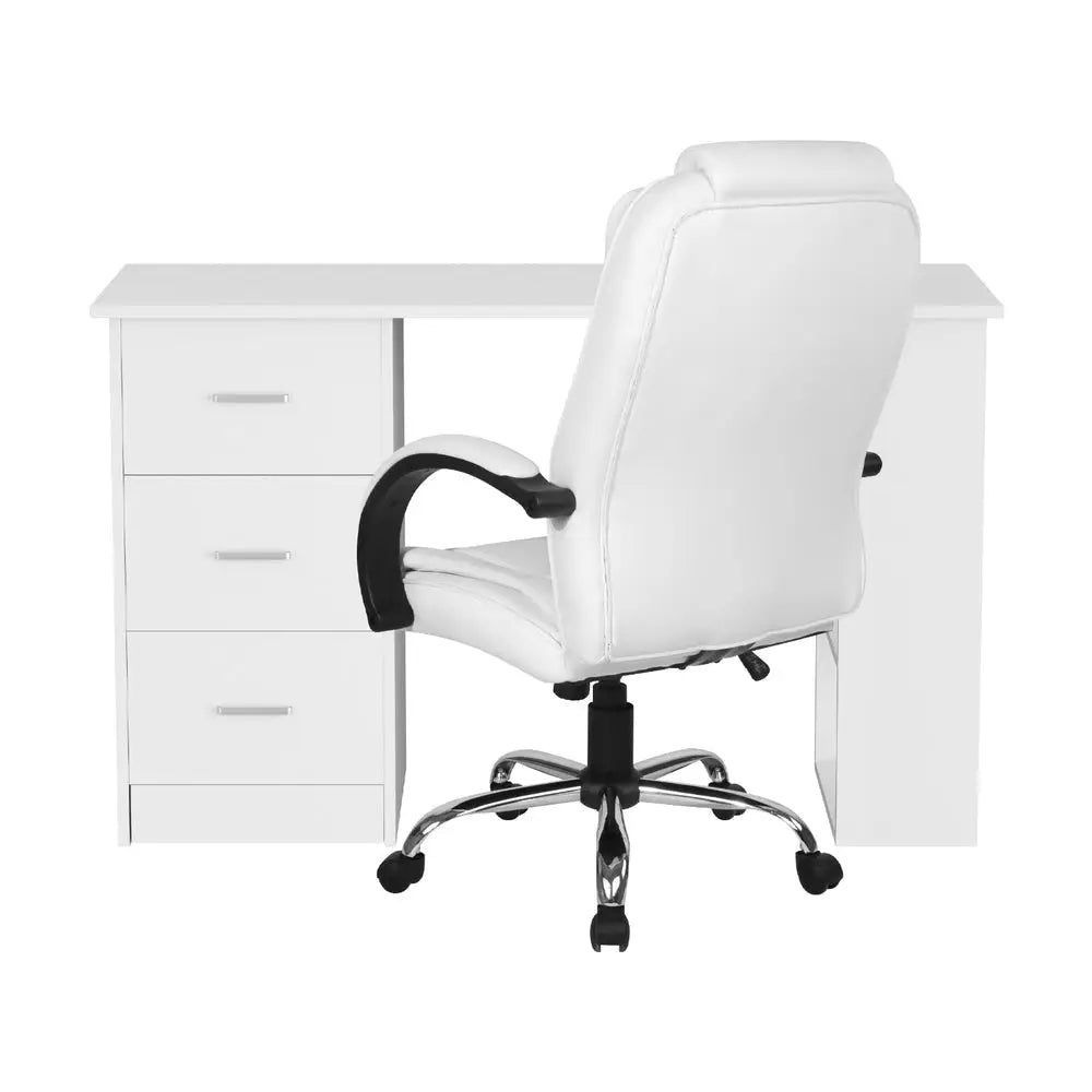 Artiss Computer Desk 120cm Executive Office Chair Set PU Leather High Back White - Furniture > Office > Desks