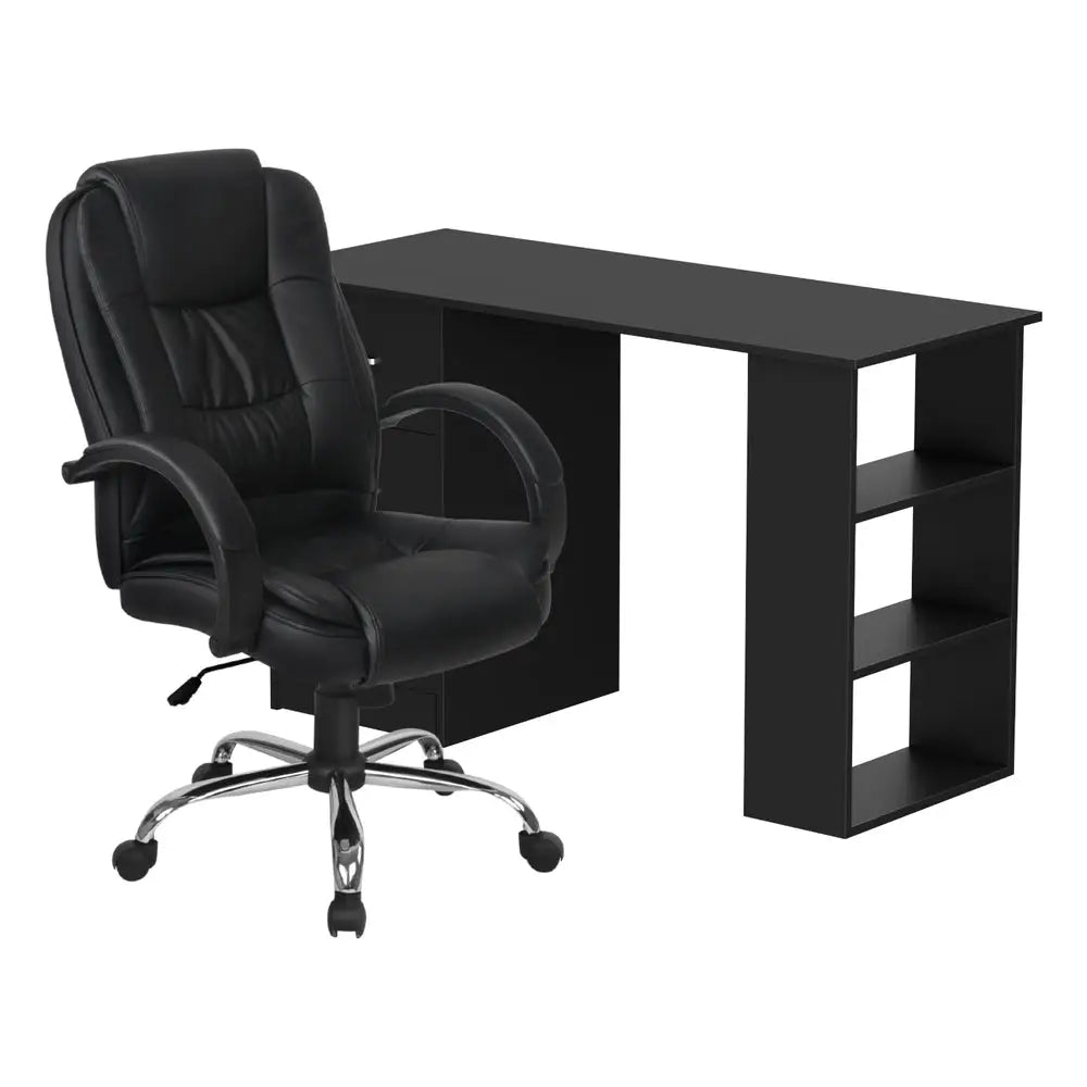 Artiss Computer Desk 120cm Executive Office Chair Set PU Leather High Back Black - Furniture > Office > Desks