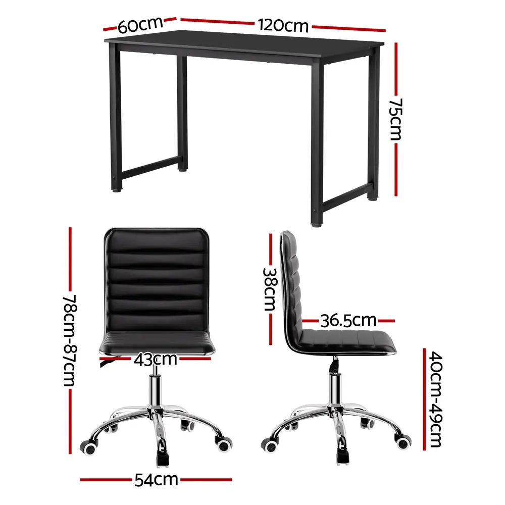 Artiss Computer Desk 120cm Executive Office Chairs Set PU Leather Low Back Black - Furniture > Office > Office & Desk