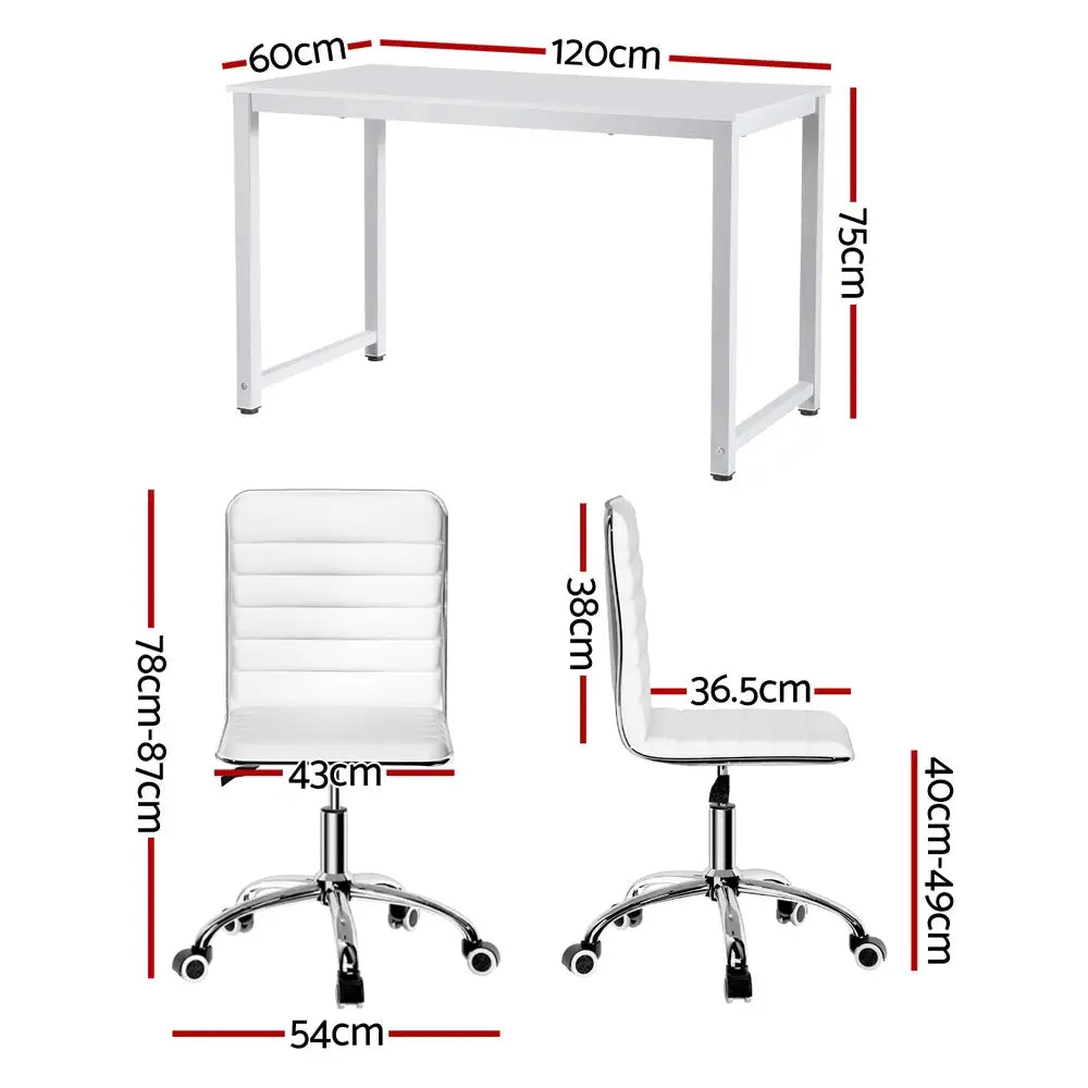Artiss Computer Desk 120cm Executive Office Chairs Set PU Leather Low Back White - Furniture > Office > Office & Desk