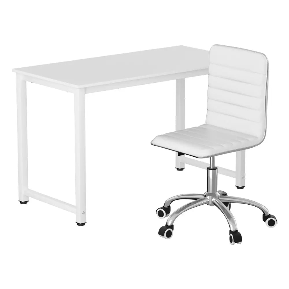 Artiss Computer Desk 120cm Executive Office Chairs Set PU Leather Low Back White - Furniture > Office > Office & Desk