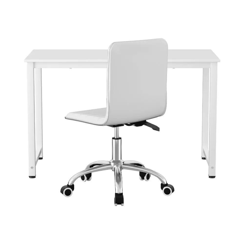 Artiss Computer Desk 120cm Executive Office Chairs Set PU Leather Low Back White - Furniture > Office > Office & Desk