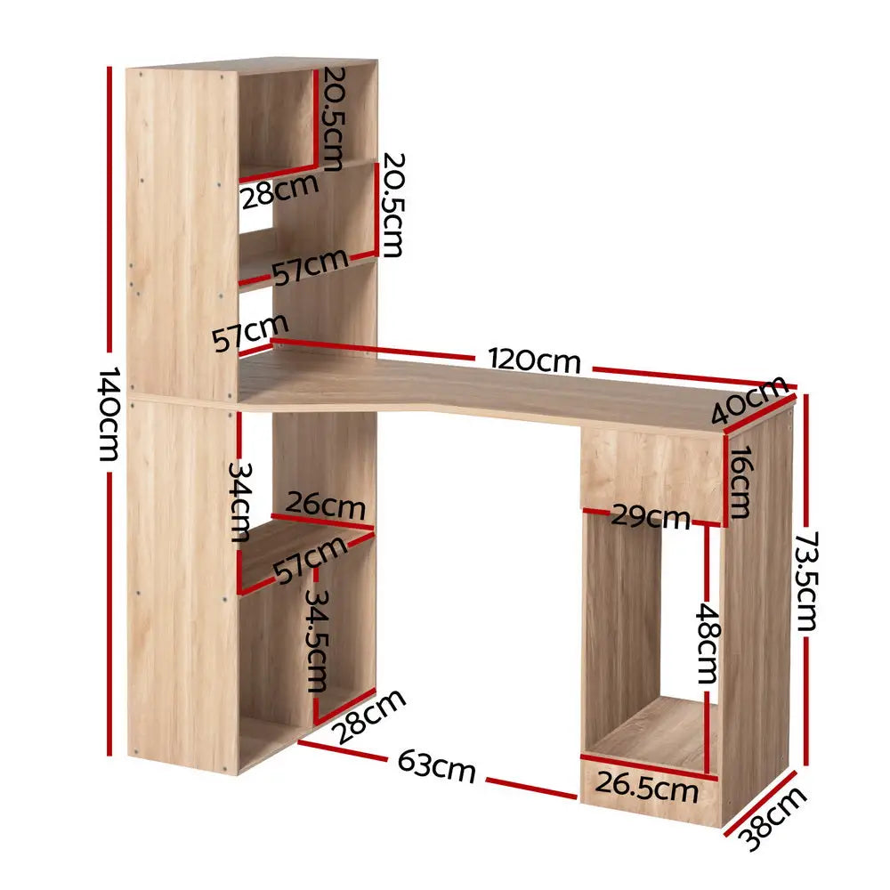 Artiss Computer Desk Bookshelf Drawer Cabinet Oak 120CM - Furniture > Office > Desks
