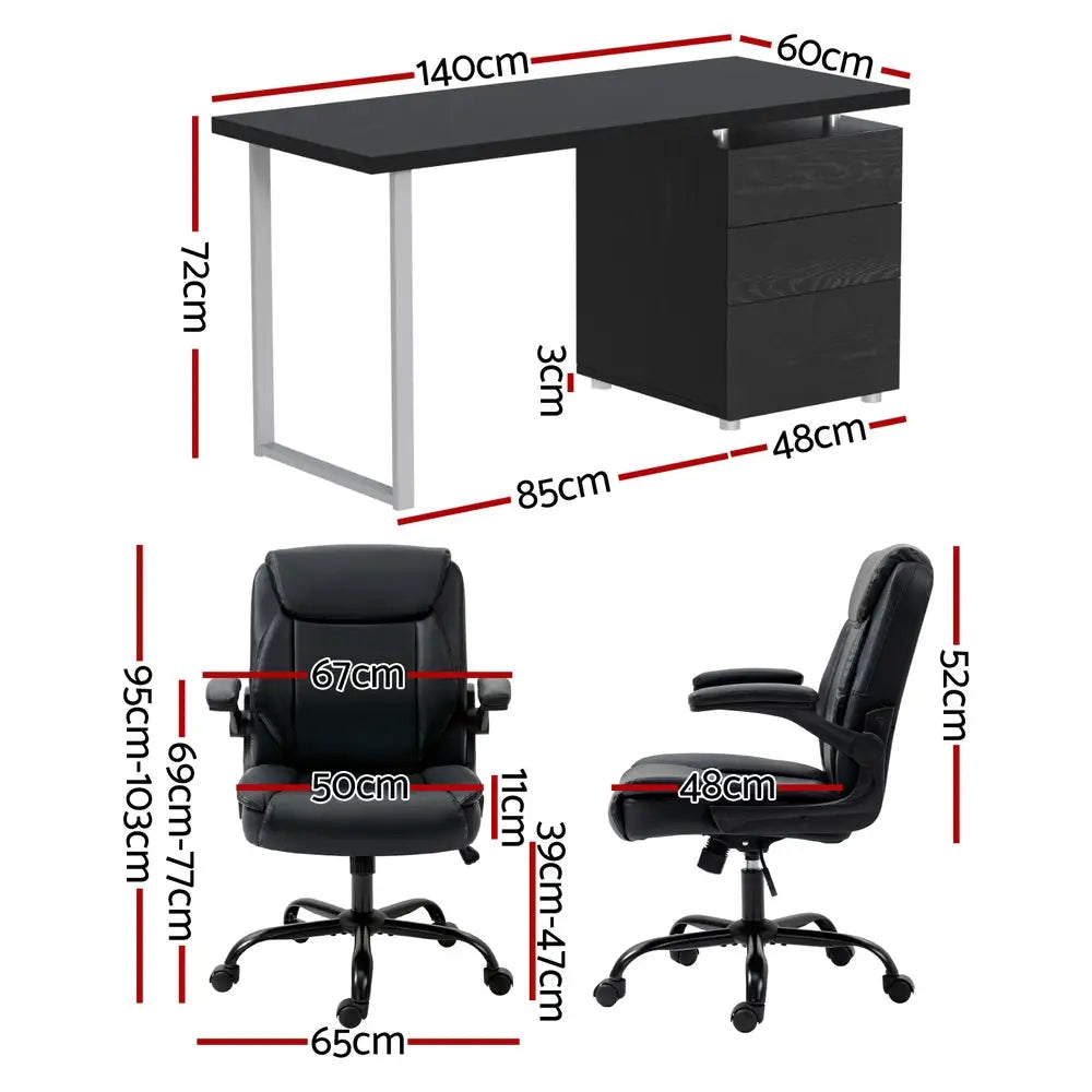 Artiss Computer Desk Executive Office Chairs Sets Black - Furniture > Office > Office & Desk Chairs