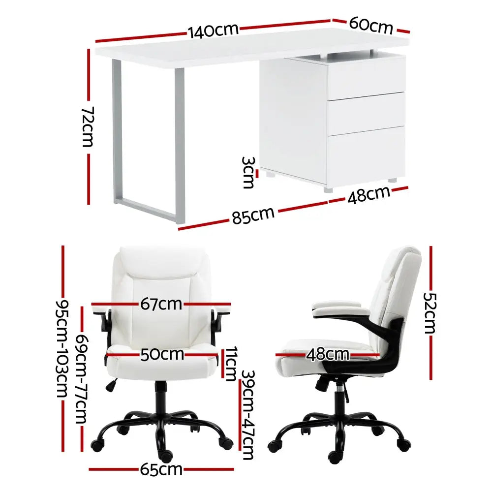 Artiss Computer Desk Executive Office Chairs Sets White - Furniture > Office > Office & Desk Chairs
