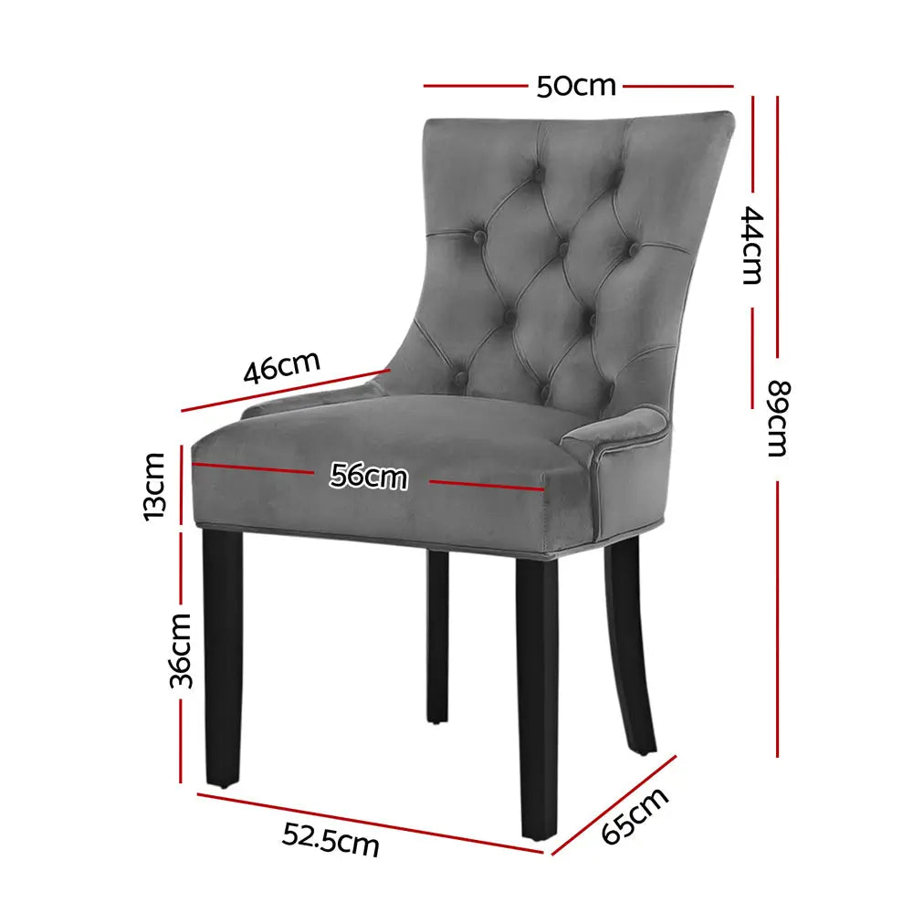 Artiss Dining Chair Set of 2 Velvet Grey French Cayes - Furniture > Dining