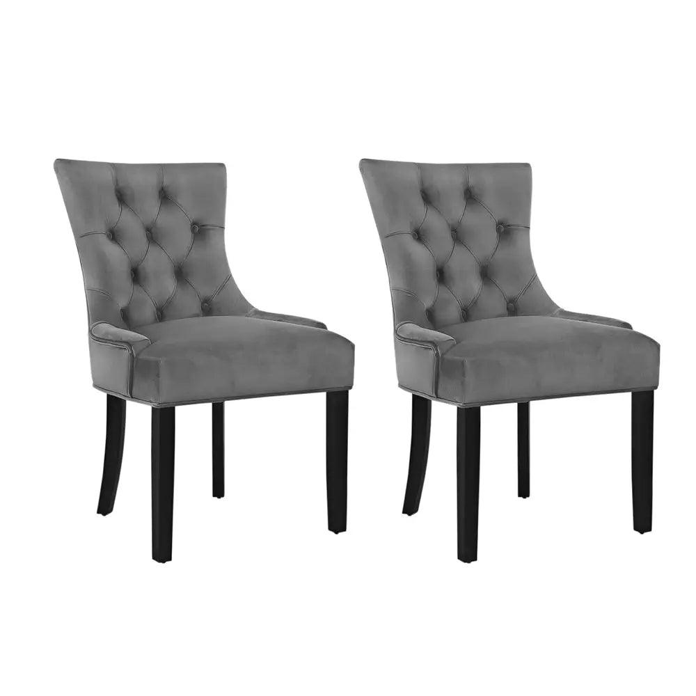 Artiss Dining Chair Set of 2 Velvet Grey French Cayes - Furniture > Dining