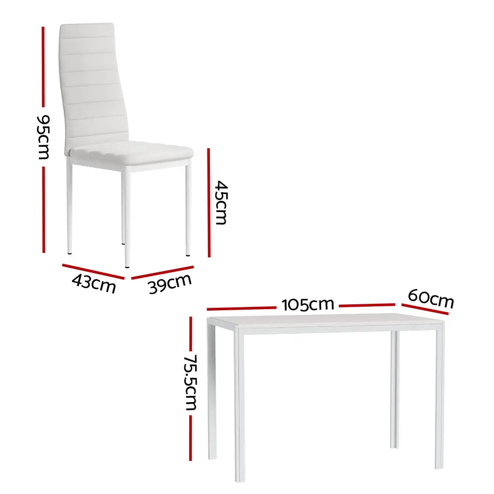 Artiss Dining Chairs and Table Dining Set 4 Chair Set Of 5 White - Furniture > Dining > Dining Set