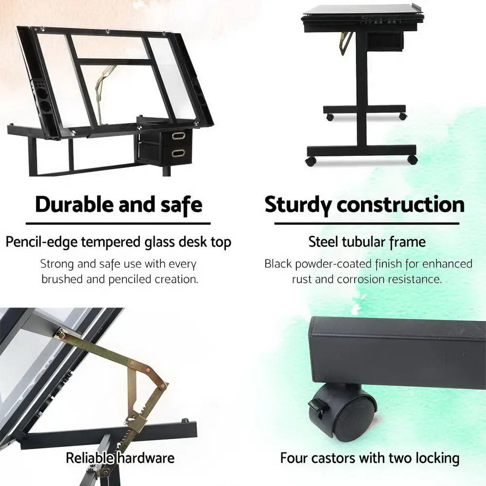 Artiss Drawing Desk Drafting Table Black - Furniture > Office