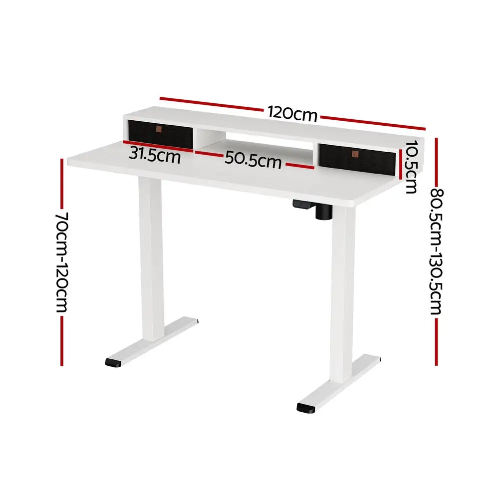 Artiss Electric Standing Desk with Storage Shelf Drawer Office Table 120CM - Furniture > Office > Office & Desk Chairs