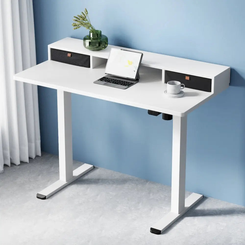Artiss Electric Standing Desk with Storage Shelf Drawer Office Table 120CM - Furniture > Office > Office & Desk Chairs
