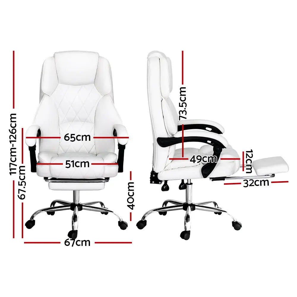 Artiss Executive Office Chair Leather Footrest White - Furniture > Bar Stools & Chairs