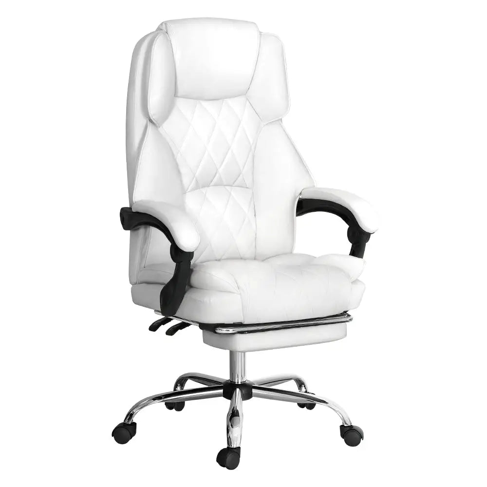 Artiss Executive Office Chair Leather Footrest White - Furniture > Bar Stools & Chairs