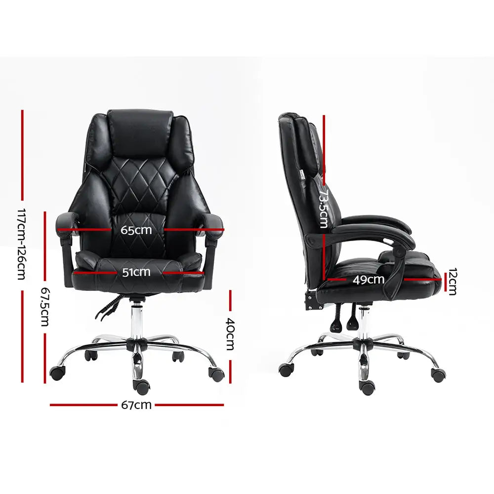Artiss Executive Office Chair Leather Recliner Black - Furniture > Office