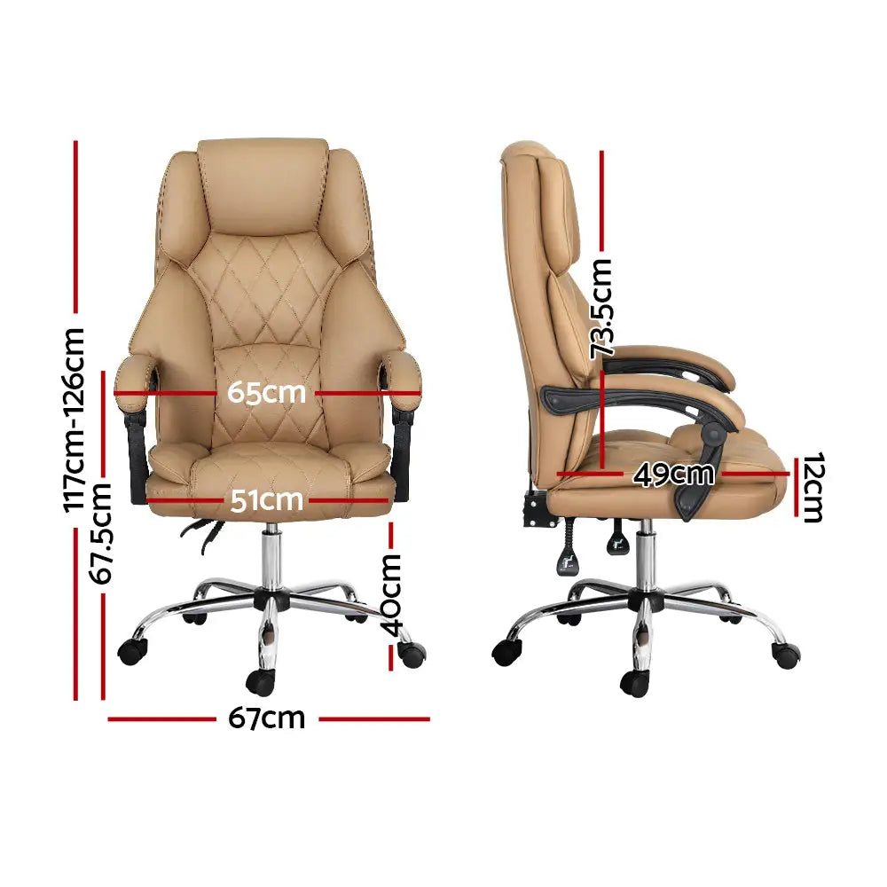 Artiss Executive Office Chair Leather Recliner Espresso - Furniture > Bar Stools & Chairs