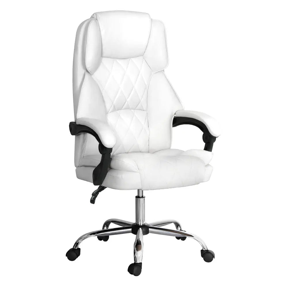 Artiss Executive Office Chair Leather Recliner White - Furniture > Bar Stools & Chairs