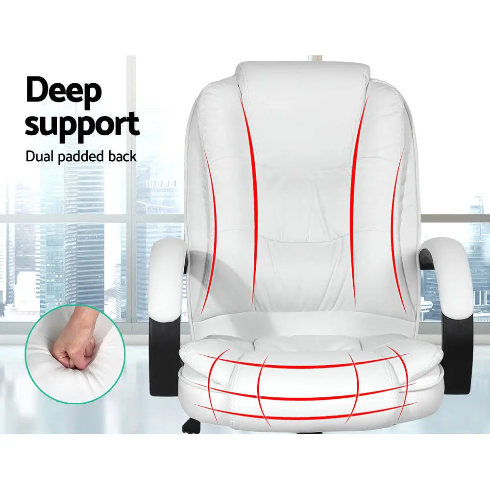 Artiss Executive Office Chair Leather Tilt White - Furniture > Office