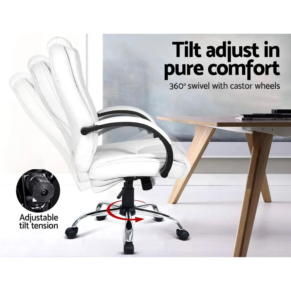Artiss Executive Office Chair Leather Tilt White - Furniture > Office
