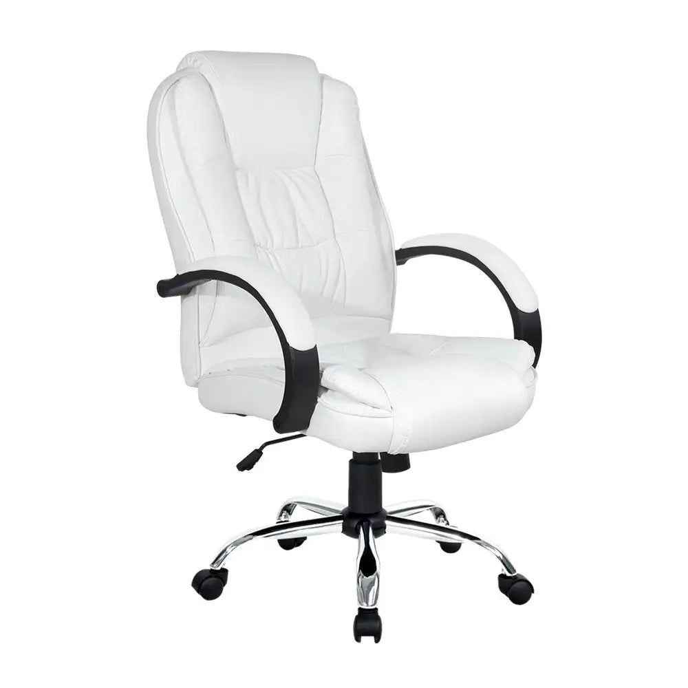 Artiss Executive Office Chair Leather Tilt White - Furniture > Office