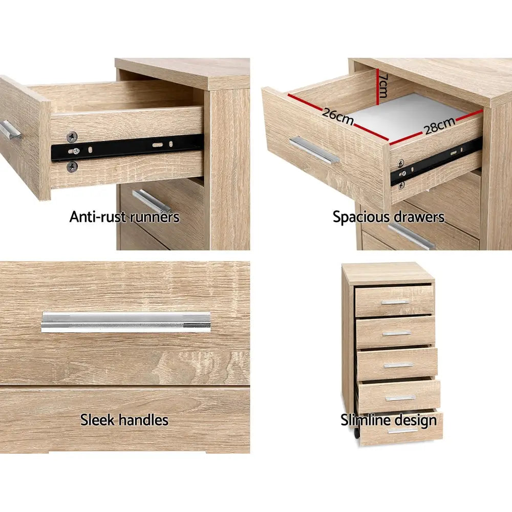 Artiss Filing Cabinet 5 Drawer Office Storage Organiser - Home & Garden > Home Office Accessories > Filing &
