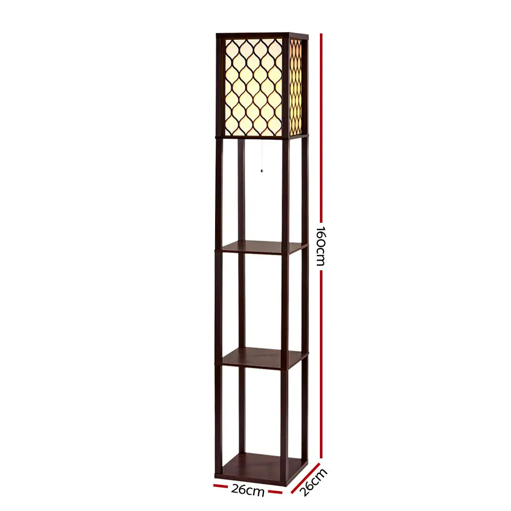 Artiss Floor Lamp 3 Tier Shelf Storage LED Light Stand Home Room Pattern Brown - Furniture > Bedroom