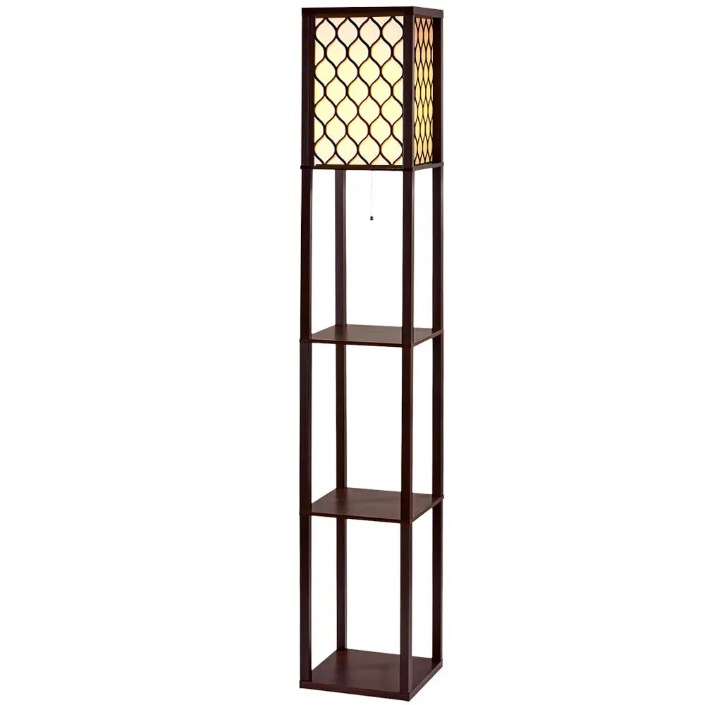 Artiss Floor Lamp 3 Tier Shelf Storage LED Light Stand Home Room Pattern Brown - Furniture > Bedroom