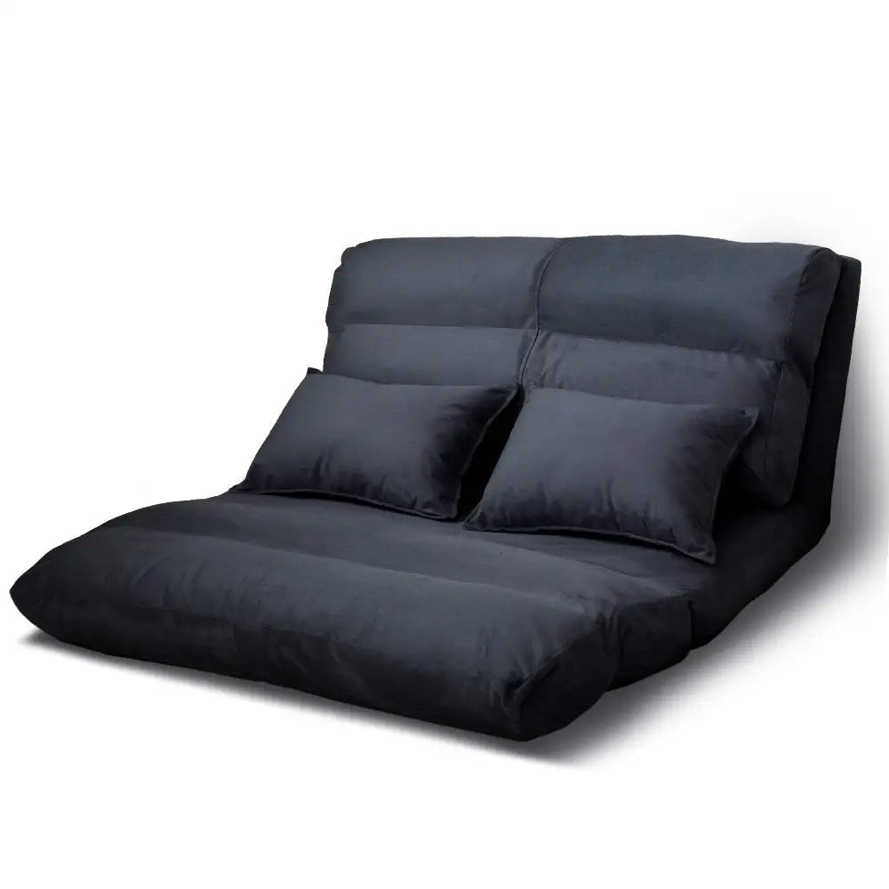 Artiss Floor Lounge Sofa Bed 2-seater Charcoal Suede - Furniture > Living Room