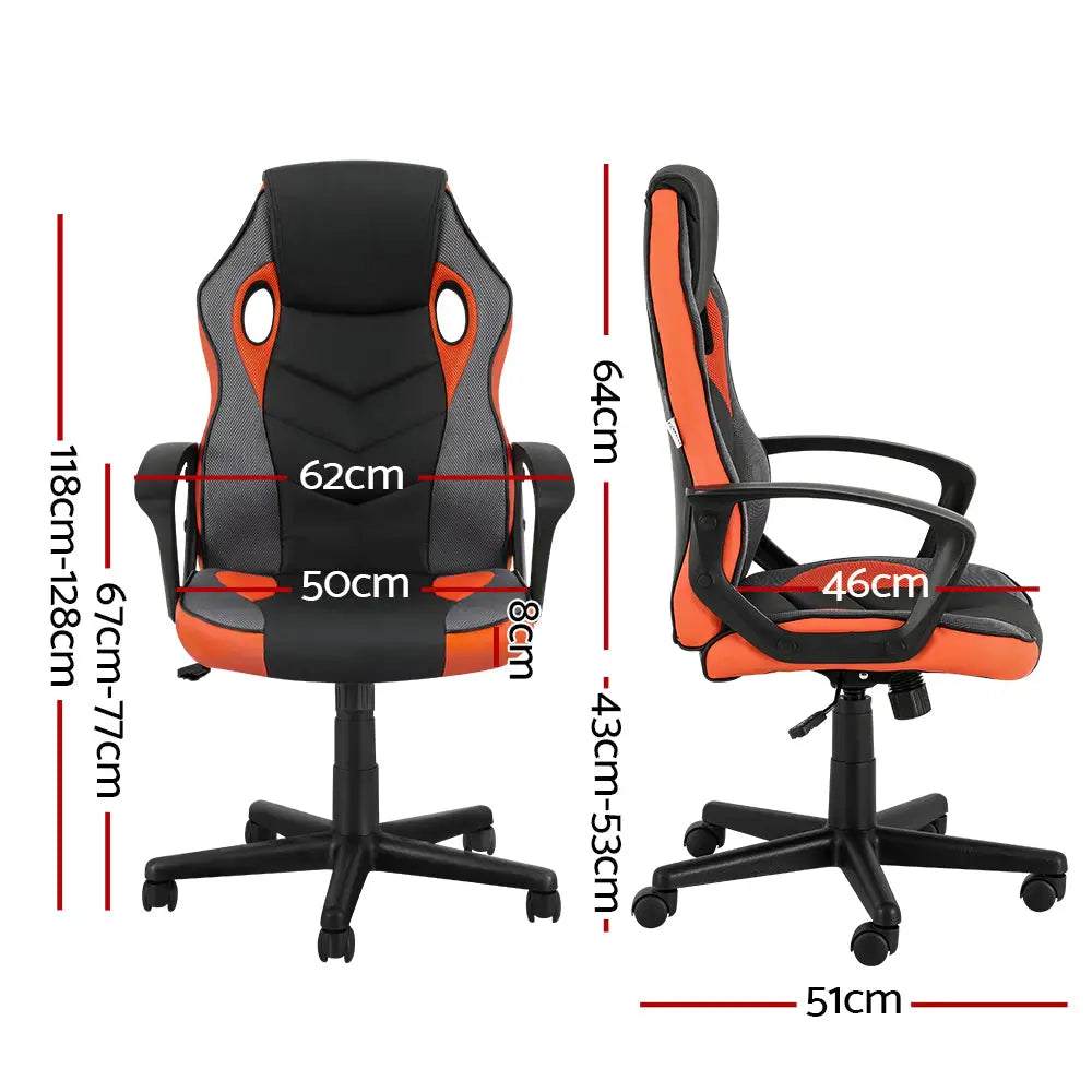 Artiss Gaming Office Chair Computer Executive Racing Chairs High Back Orange - Furniture > Office