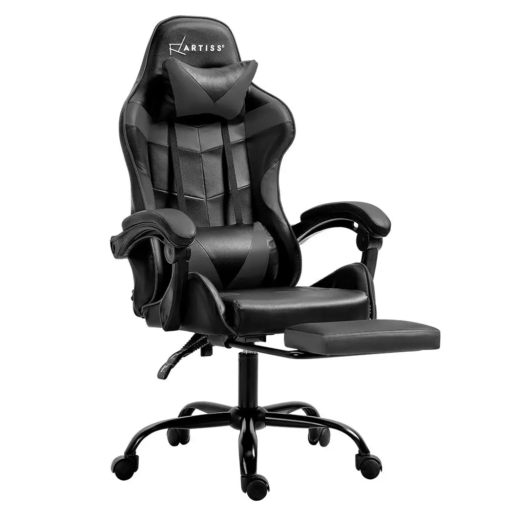 Artiss Gaming Office Chair Executive Computer Leather Chairs Footrest Grey - Furniture > Office