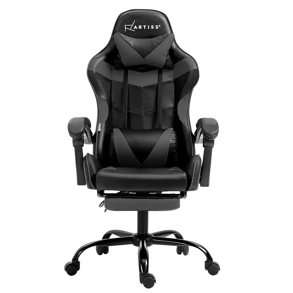 Artiss Gaming Office Chair Executive Computer Leather Chairs Footrest Grey - Furniture > Office
