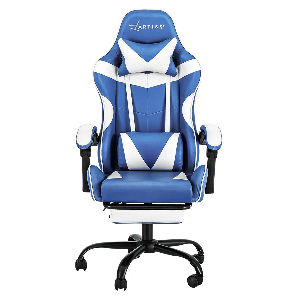 Artiss Gaming Office Chair Executive Computer Leather Chairs Footrest Blue White - Furniture > Office