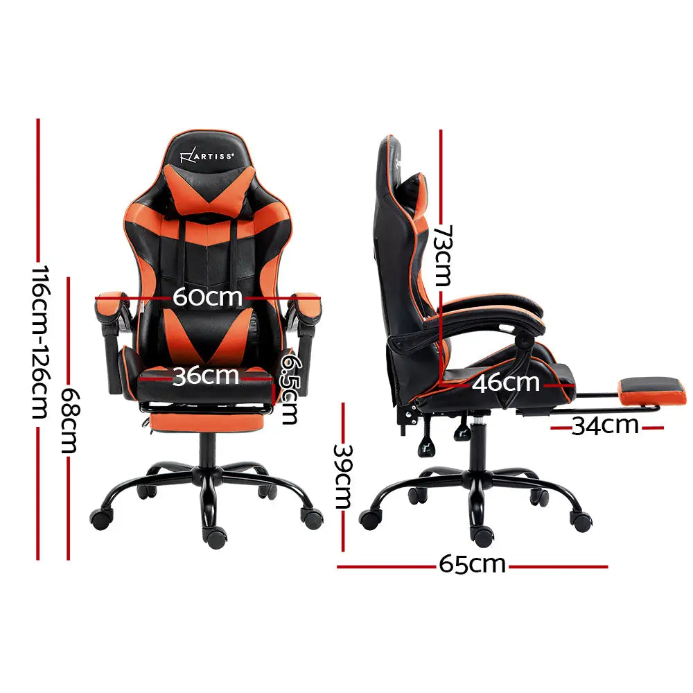 Artiss Gaming Office Chair Executive Computer Leather Chairs Footrest Orange - Furniture > Office