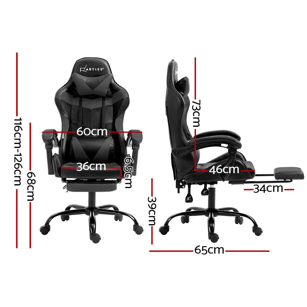 Artiss Gaming Office Chair Executive Computer Leather Chairs Footrest Grey - Furniture > Office