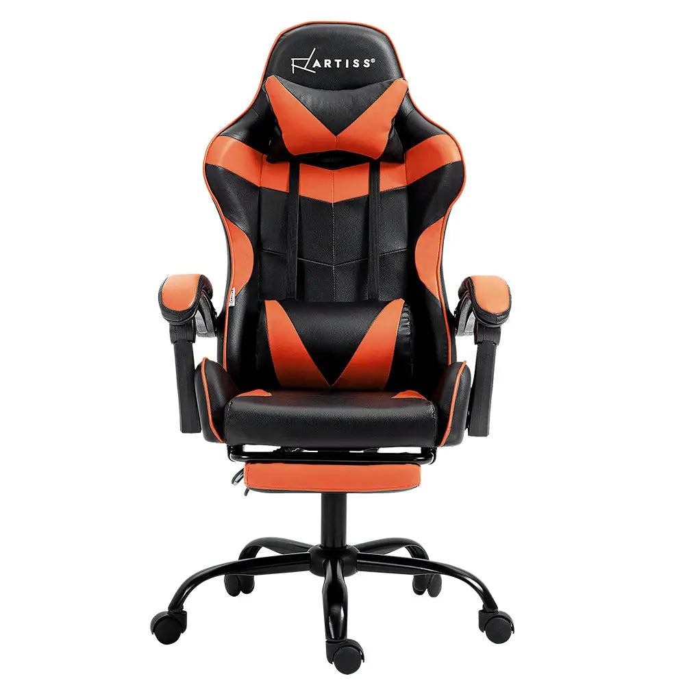 Artiss Gaming Office Chair Executive Computer Leather Chairs Footrest Orange - Furniture > Office
