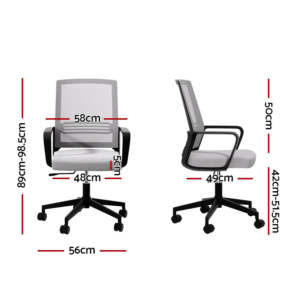 Artiss Mesh Office Chair Computer Gaming Desk Chairs Work Study Mid Back Grey - Furniture > Office