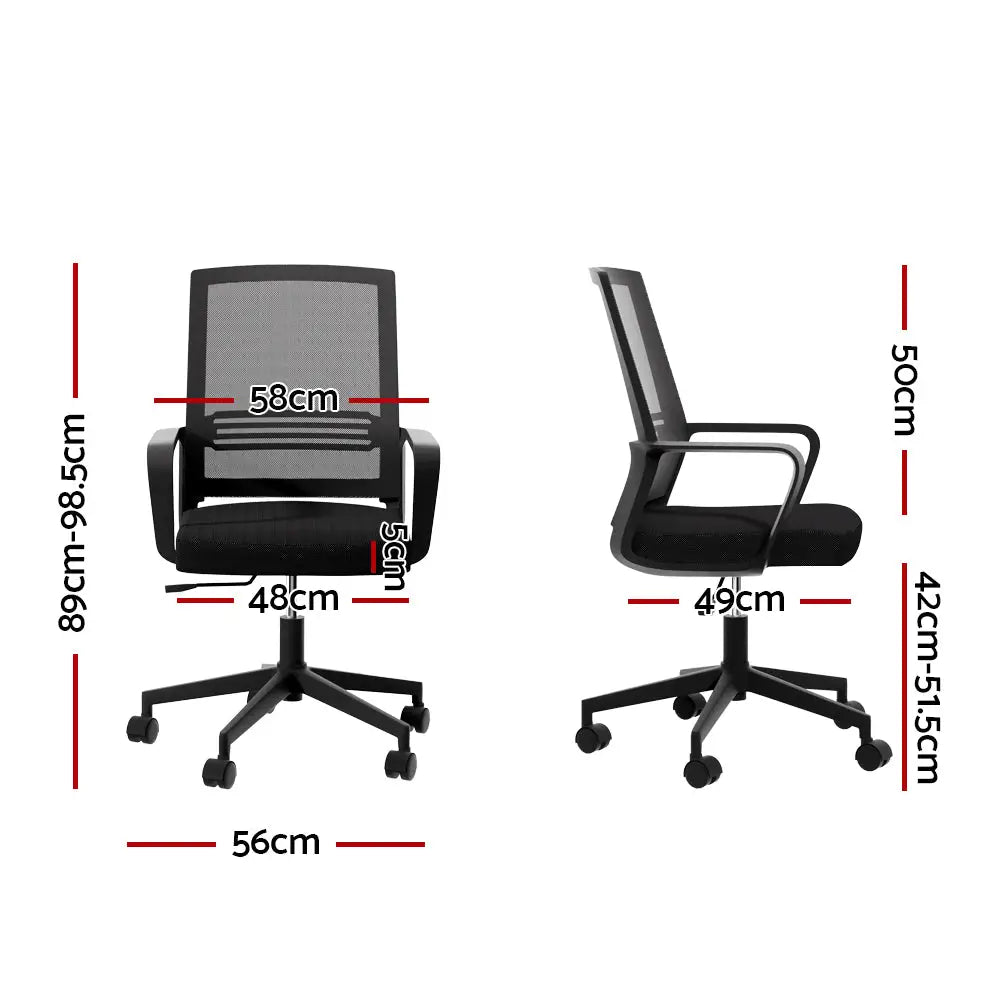 Artiss Mesh Office Chair Computer Gaming Desk Chairs Work Study Mid Back Black - Furniture > Office