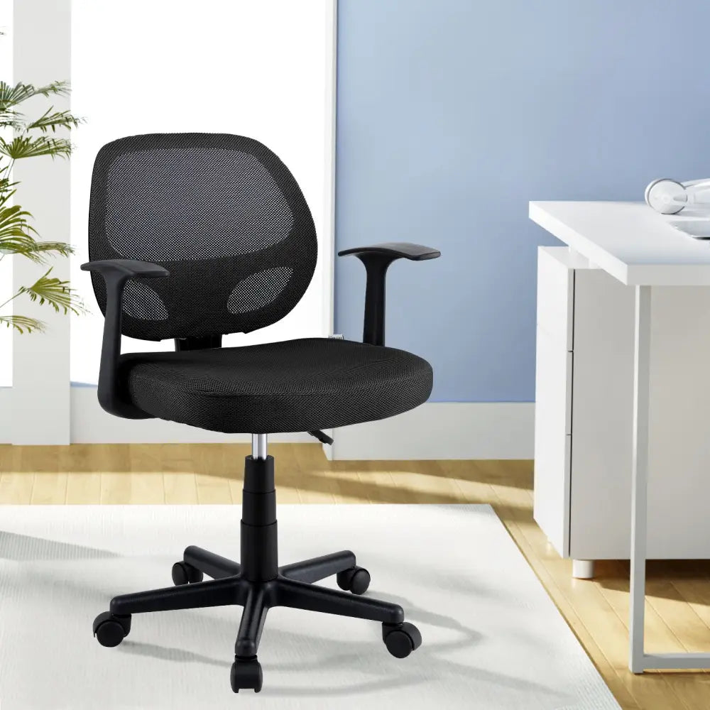 Artiss Mesh Office Chair Computer Gaming Desk Chairs Work Study Mid Back Black - Furniture > Office > Office & Desk