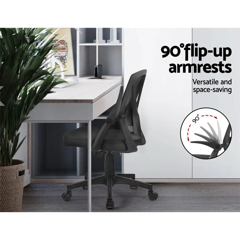 Artiss Mesh Office Chair Mid Back Black - Furniture > Office